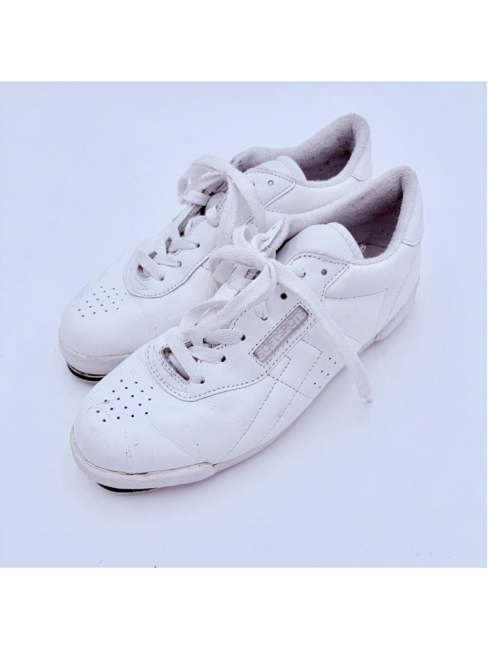 Stevens Stompers Tap Shoes Womens Size 7 White Leather Oxford Dance Made USA